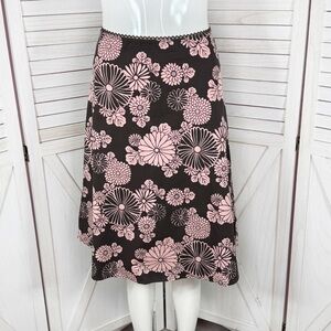 Vintage Espresso Y2k Floral A Line Knee Length Skirt Brown Pink XS Boho Cottage